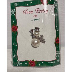 Ganz Decorative Christmas Brooch Snow Pretty Snowman Pearl Pin Rhinestones 1.25"